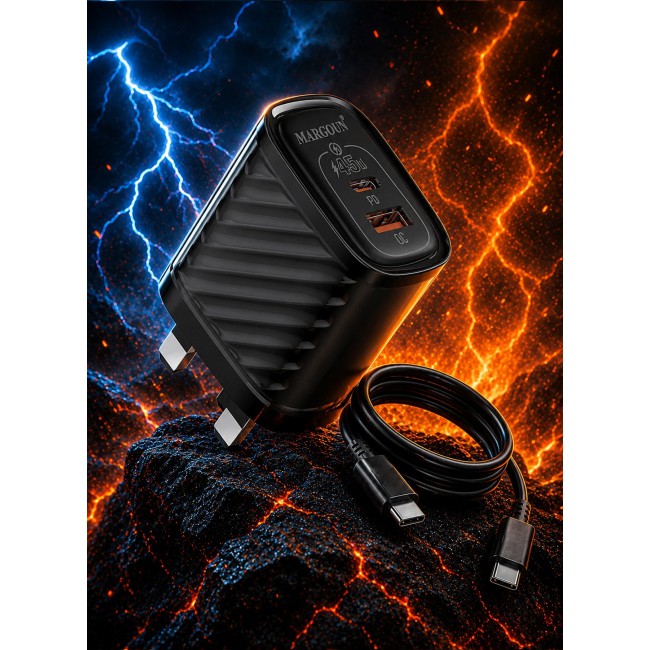 MARGOUN 45W Power Adapter Duo, Dual USB-C & USB-A Ports, PD & QC Super Fast Charging With Cable Type-C for Samsung Galaxy S26 Ultra Black-4