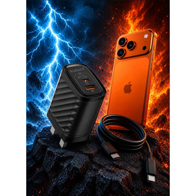 MARGOUN 45W Power Adapter Duo, Dual USB-C & USB-A Ports, PD & QC Super Fast Charging With Cable Type-C for Apple iPhone 17 Pro Max Black-4