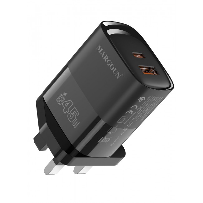 MARGOUN 45W Power Adapter Duo, Dual USB-C & USB-A Ports, PD & QC Super Fast Charging With Cable Type-C for Apple iPhone 17 Pro Max Black-2