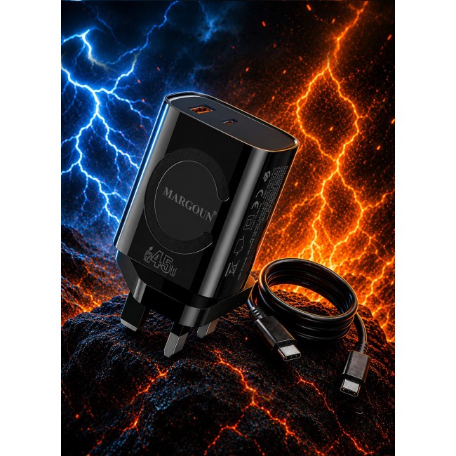 MARGOUN 45W Power Adapter Duo, Dual USB-C & USB-A Ports, PD & QC Super Fast Charging With Cable Type-C for Apple iPhone 17 Pro Max Black-5
