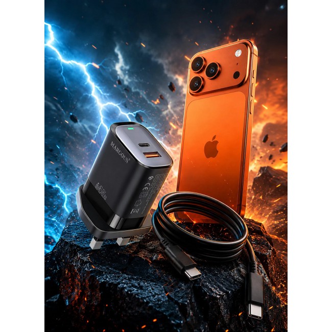 MARGOUN 45W Power Adapter Duo, Dual USB-C & USB-A Ports, PD & QC Super Fast Charging With Cable Type-C for Apple iPhone 17 Pro Max Black-1