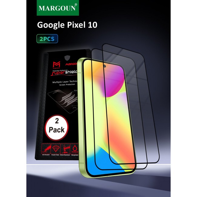 MARGOUN 2 PACK Screen Protector for Google 10, Full Coverage Tempered Glass HD Clear, 9H Hardness, Scratch Resistant, Case Friendly Screen Guard Black Side 2 PACK