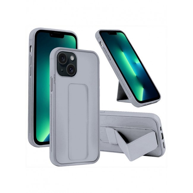 MARGOUN Premium Soft Silicone Case for Apple iPhone 15 Magnetic Car Mount Compatible, Built-in Kickstand, Shockproof Finger Grip grey