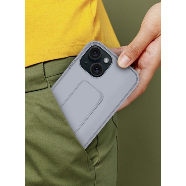 MARGOUN Premium Soft Silicone Case for Apple iPhone 15 Magnetic Car Mount Compatible, Built-in Kickstand, Shockproof Finger Grip grey