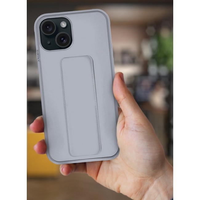 MARGOUN Premium Soft Silicone Case for Apple iPhone 15 Magnetic Car Mount Compatible, Built-in Kickstand, Shockproof Finger Grip grey