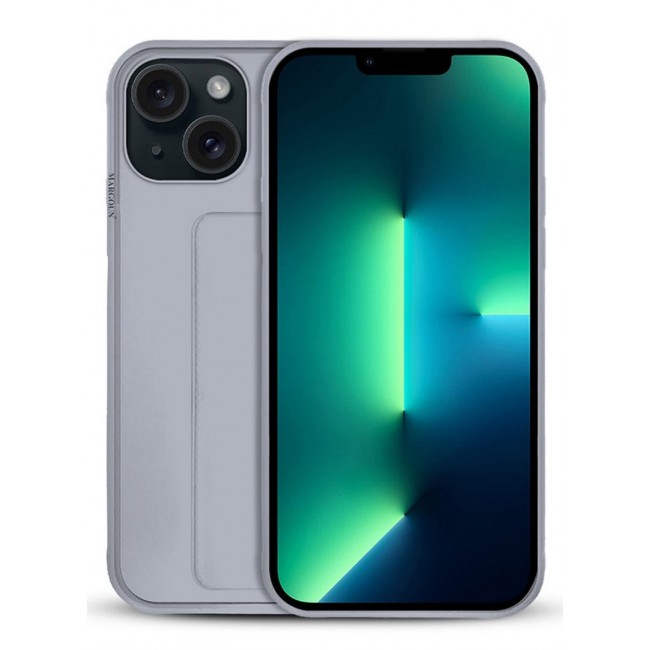 MARGOUN Premium Soft Silicone Case for Apple iPhone 15 Magnetic Car Mount Compatible, Built-in Kickstand, Shockproof Finger Grip grey