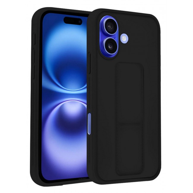 MARGOUN Premium Soft Silicone Case for Apple iPhone 16 Magnetic Car Mount Compatible, Built-in Kickstand, Shockproof Finger Grip black