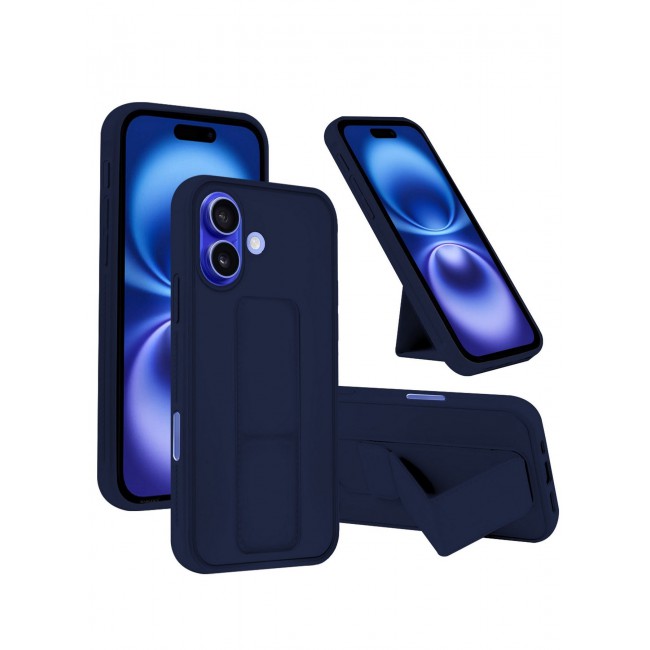 MARGOUN Premium Soft Silicone Case for Apple iPhone 16 Plus Magnetic Car Mount Compatible, Built-in Kickstand, Shockproof Finger Grip Dark Blue