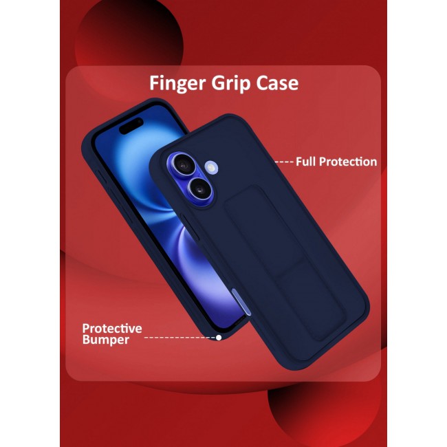 MARGOUN Premium Soft Silicone Case for Apple iPhone 16 Plus Magnetic Car Mount Compatible, Built-in Kickstand, Shockproof Finger Grip Dark Blue