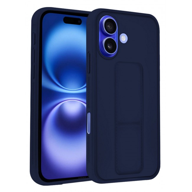 MARGOUN Premium Soft Silicone Case for Apple iPhone 16 Plus Magnetic Car Mount Compatible, Built-in Kickstand, Shockproof Finger Grip Dark Blue