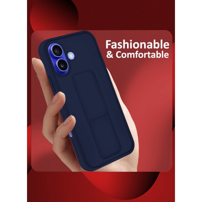 MARGOUN Premium Soft Silicone Case for Apple iPhone 16 Plus Magnetic Car Mount Compatible, Built-in Kickstand, Shockproof Finger Grip Dark Blue
