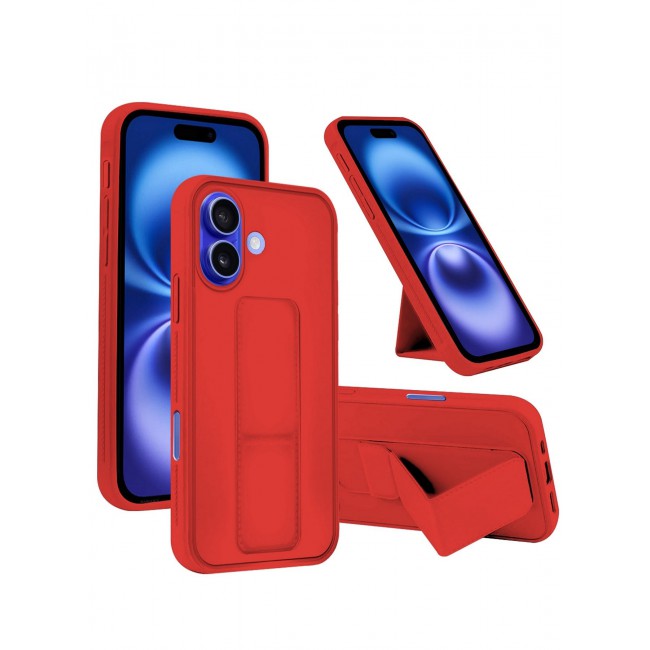 MARGOUN Premium Soft Silicone Case for Apple iPhone 16 Plus Magnetic Car Mount Compatible, Built-in Kickstand, Shockproof Finger Grip red