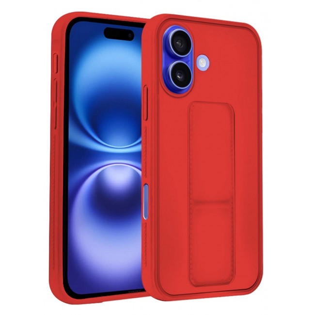 MARGOUN Premium Soft Silicone Case for Apple iPhone 16 Plus Magnetic Car Mount Compatible, Built-in Kickstand, Shockproof Finger Grip red