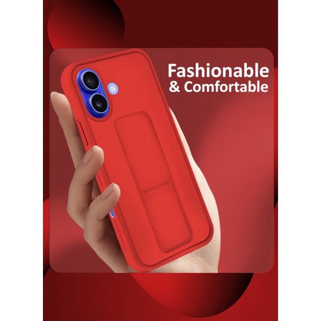MARGOUN Premium Soft Silicone Case for Apple iPhone 16 Plus Magnetic Car Mount Compatible, Built-in Kickstand, Shockproof Finger Grip red