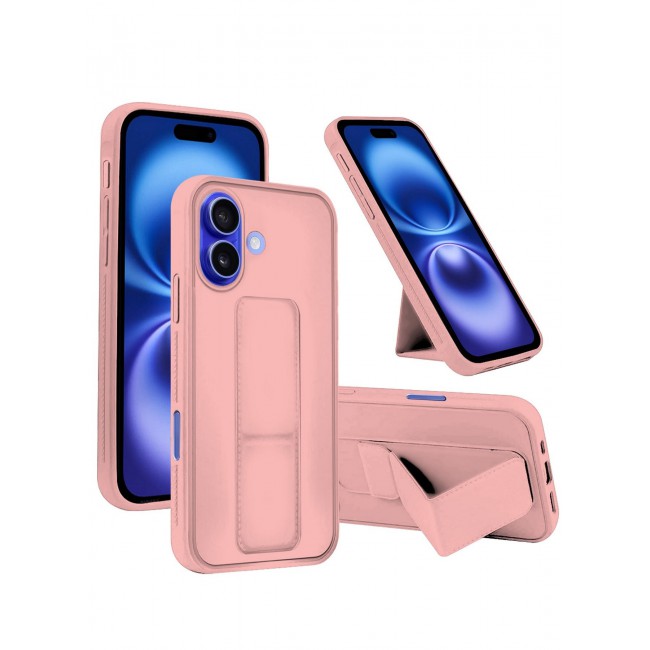MARGOUN Premium Soft Silicone Case for Apple iPhone 16 Plus Magnetic Car Mount Compatible, Built-in Kickstand, Shockproof Finger Grip pink