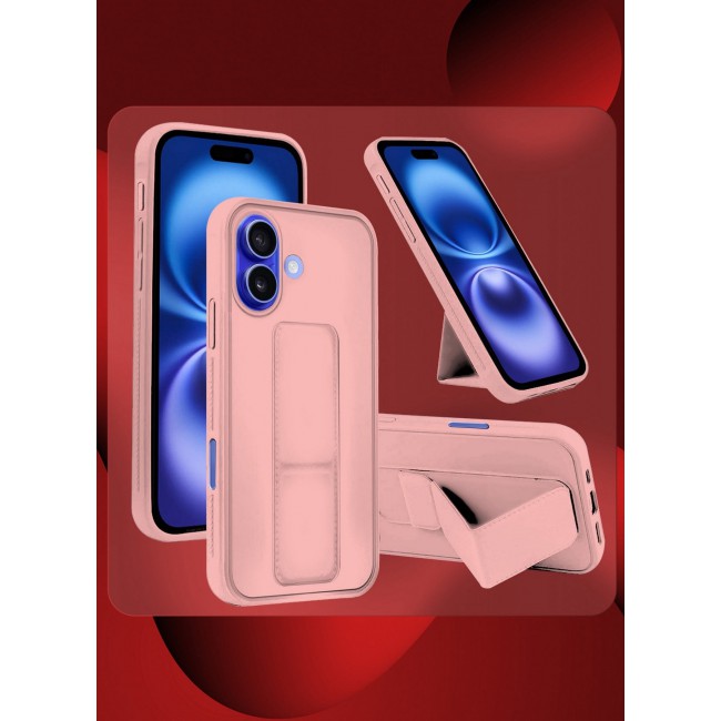 MARGOUN Premium Soft Silicone Case for Apple iPhone 16 Plus Magnetic Car Mount Compatible, Built-in Kickstand, Shockproof Finger Grip pink
