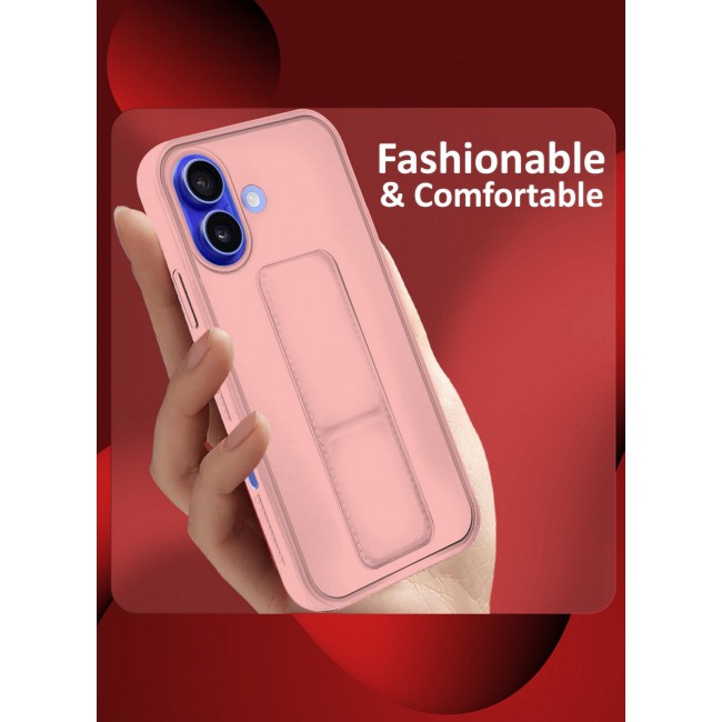 MARGOUN Premium Soft Silicone Case for Apple iPhone 16 Plus Magnetic Car Mount Compatible, Built-in Kickstand, Shockproof Finger Grip pink