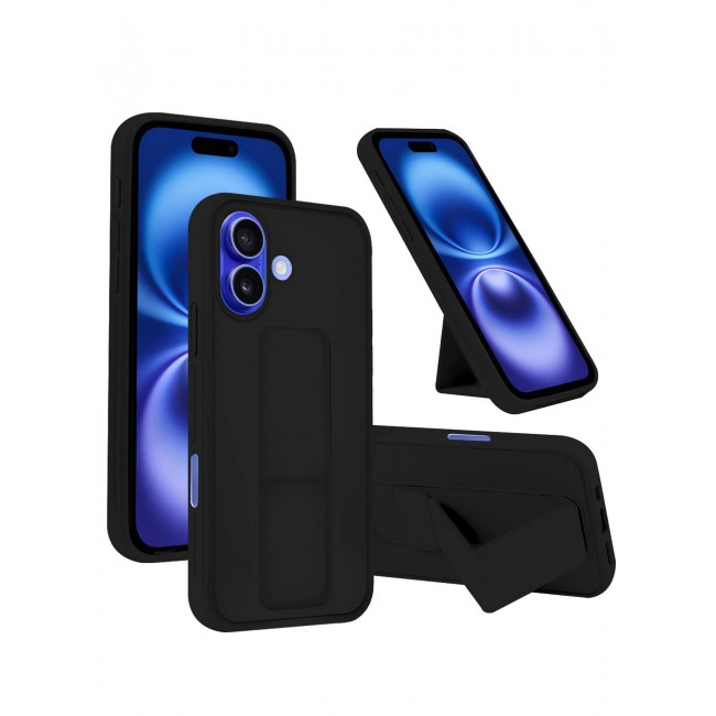 MARGOUN Premium Soft Silicone Case for Apple iPhone 16 Plus Magnetic Car Mount Compatible, Built-in Kickstand, Shockproof Finger Grip black