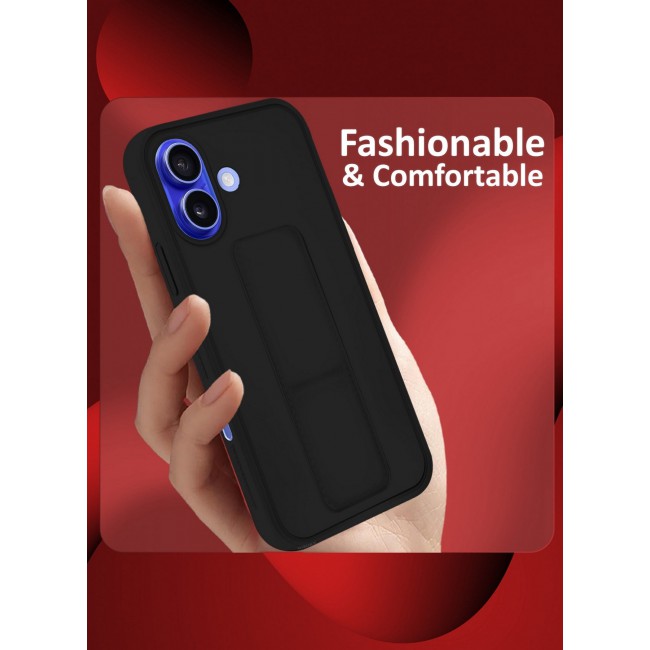 MARGOUN Premium Soft Silicone Case for Apple iPhone 16 Plus Magnetic Car Mount Compatible, Built-in Kickstand, Shockproof Finger Grip black