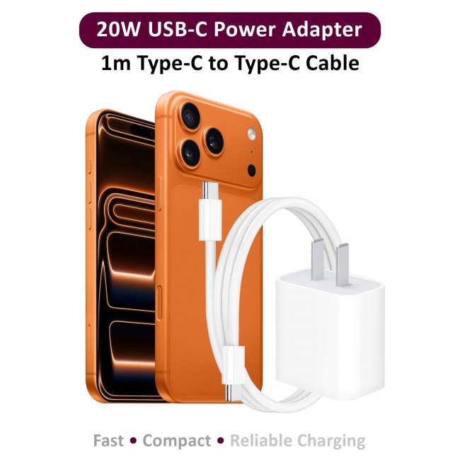 MARGOUN 20W USB-C Power Adapter – Fast Charging Wall Charger with US Plug & 1m USB-C Cable for iPhone Series 17/16/15 white