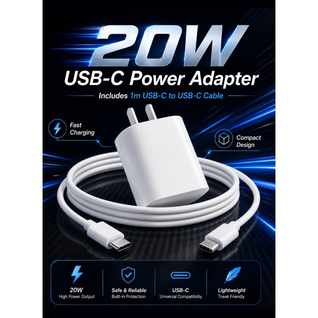 MARGOUN 20W USB-C Power Adapter – Fast Charging Wall Charger with US Plug & 1m USB-C Cable for iPhone Series 17/16/15 white