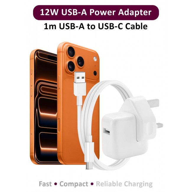 MARGOUN 12W USB Power Adapter – Compact Wall Charger with 1m USB-A to USB-C Cable for iPhone Series 17/16/15 white