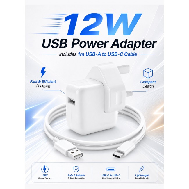 MARGOUN 12W USB Power Adapter – Compact Wall Charger with 1m USB-A to USB-C Cable for iPhone Series 17/16/15 white