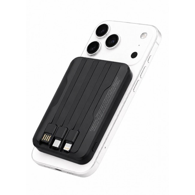 MARGOUN Magnetic Power Bank 10000mAh for iPhone 17 Pro – MagSafe Compatible Portable Wireless Charger with Built-in Cables Type-C, Lightning, USB black