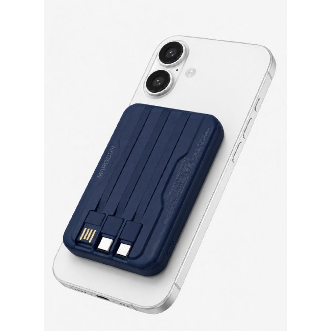 MARGOUN Magnetic Power Bank 10000mAh for iPhone 17 – MagSafe Compatible Portable Wireless Charger with Built-in Cables Type-C, Lightning, USB & Digital LED Display blue