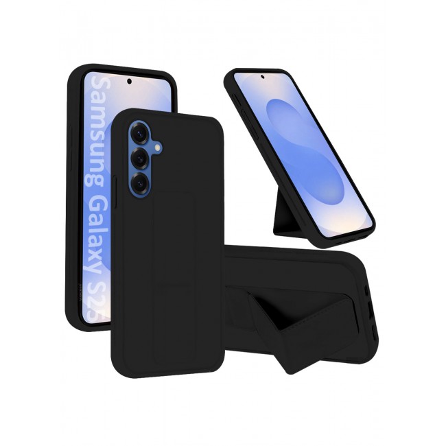 MARGOUN Premium Soft Silicone Case for Samsung Galaxy S25 Magnetic Car Mount Compatible, Built-in Kickstand, Shockproof Finger Grip black