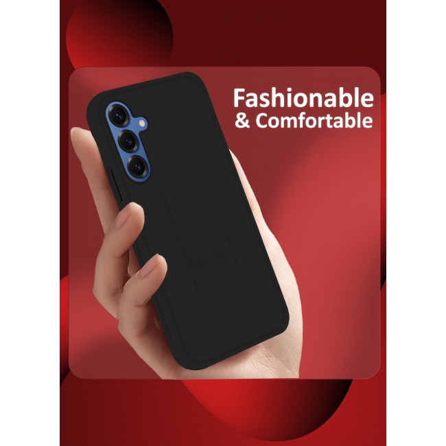 MARGOUN Premium Soft Silicone Case for Samsung Galaxy S25 Magnetic Car Mount Compatible, Built-in Kickstand, Shockproof Finger Grip black