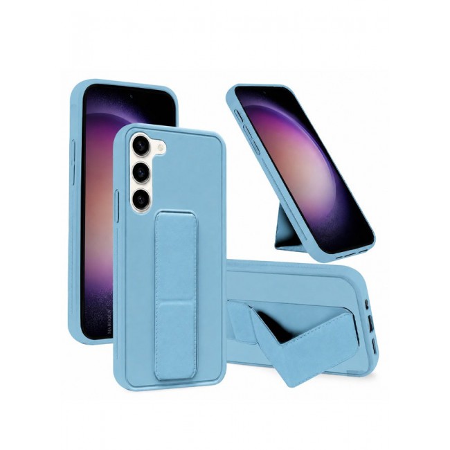 MARGOUN Premium Soft Silicone Case for Samsung Galaxy S23 Magnetic Car Mount Compatible, Built-in Kickstand, Shockproof Finger Grip Light Blue