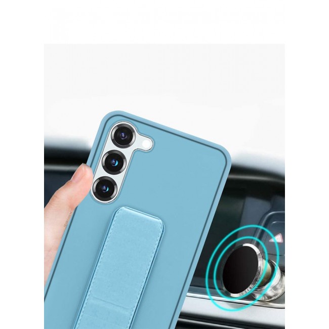 MARGOUN Premium Soft Silicone Case for Samsung Galaxy S23 Magnetic Car Mount Compatible, Built-in Kickstand, Shockproof Finger Grip Light Blue