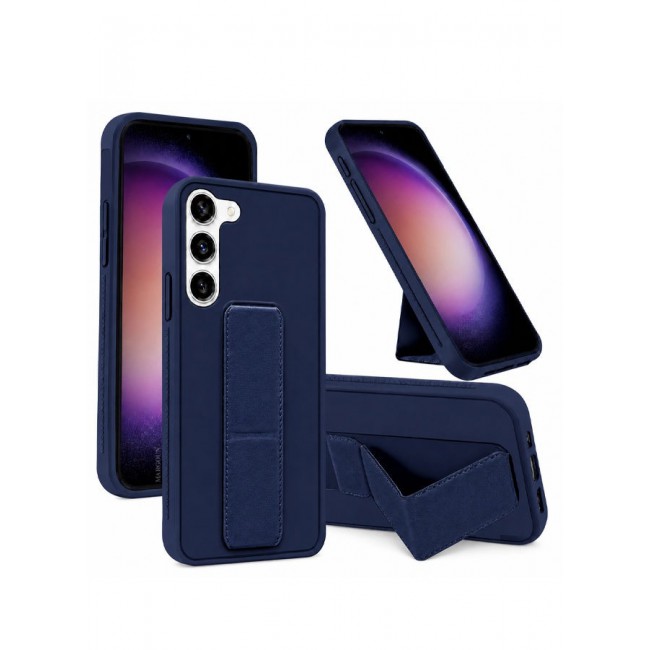 MARGOUN Premium Soft Silicone Case for Samsung Galaxy S23 Magnetic Car Mount Compatible, Built-in Kickstand, Shockproof Finger Grip blue