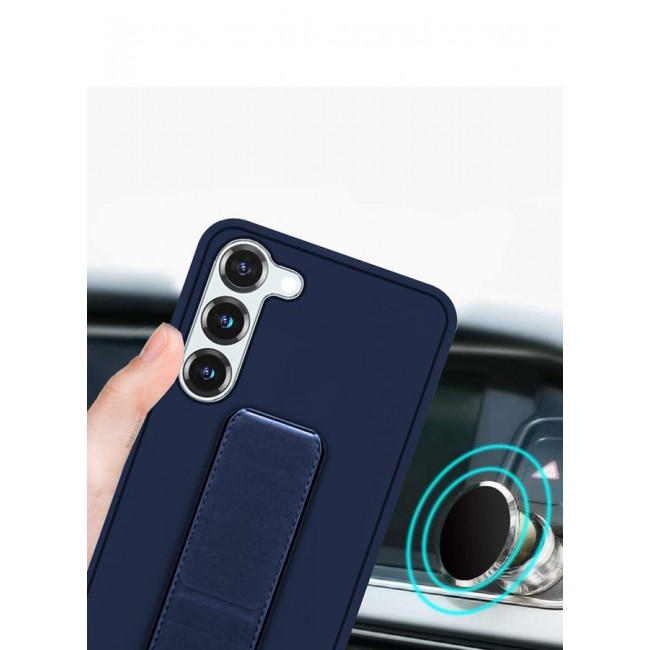 MARGOUN Premium Soft Silicone Case for Samsung Galaxy S23 Magnetic Car Mount Compatible, Built-in Kickstand, Shockproof Finger Grip blue