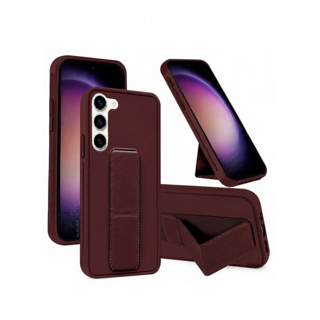 MARGOUN Premium Soft Silicone Case for Samsung Galaxy S23 Magnetic Car Mount Compatible, Built-in Kickstand, Shockproof Finger Grip Merlot