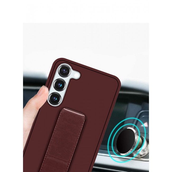MARGOUN Premium Soft Silicone Case for Samsung Galaxy S23 Magnetic Car Mount Compatible, Built-in Kickstand, Shockproof Finger Grip Merlot