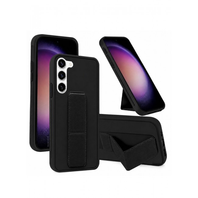 MARGOUN Premium Soft Silicone Case for Samsung Galaxy S23 Magnetic Car Mount Compatible, Built-in Kickstand, Shockproof Finger Grip black