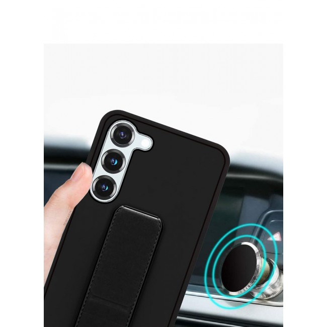 MARGOUN Premium Soft Silicone Case for Samsung Galaxy S23 Magnetic Car Mount Compatible, Built-in Kickstand, Shockproof Finger Grip black