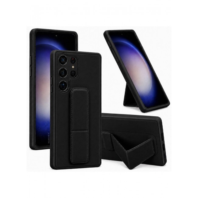 MARGOUN Premium Soft Silicone Case for Samsung Galaxy S23 Ultra Magnetic Car Mount Compatible, Built-in Kickstand, Shockproof Finger Grip black