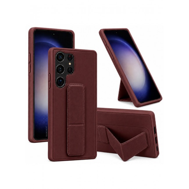 MARGOUN Premium Soft Silicone Case for Samsung Galaxy S23 Ultra Magnetic Car Mount Compatible, Built-in Kickstand, Shockproof Finger Grip Merlot