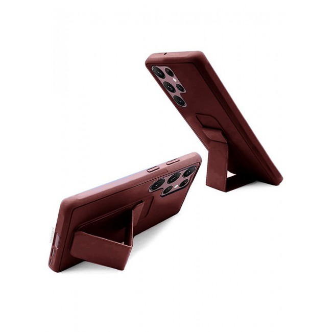 MARGOUN Premium Soft Silicone Case for Samsung Galaxy S23 Ultra Magnetic Car Mount Compatible, Built-in Kickstand, Shockproof Finger Grip Merlot