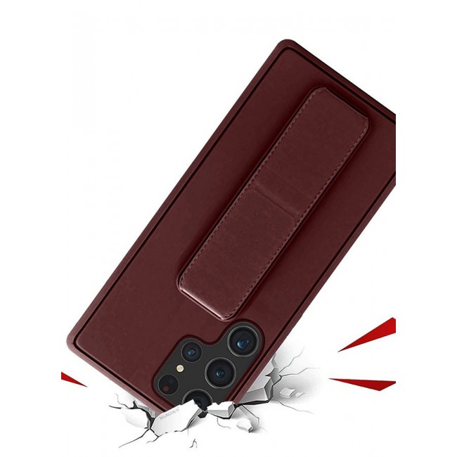 MARGOUN Premium Soft Silicone Case for Samsung Galaxy S23 Ultra Magnetic Car Mount Compatible, Built-in Kickstand, Shockproof Finger Grip Merlot