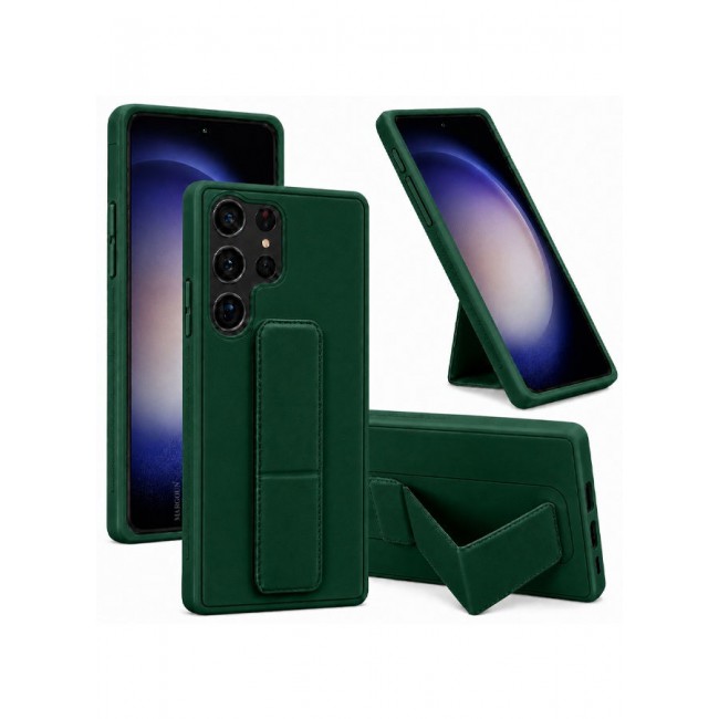 MARGOUN Premium Soft Silicone Case for Samsung Galaxy S23 Ultra Magnetic Car Mount Compatible, Built-in Kickstand, Shockproof Finger Grip green