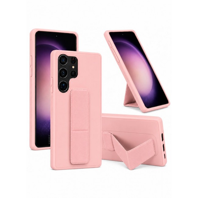 MARGOUN Premium Soft Silicone Case for Samsung Galaxy S23 Ultra Magnetic Car Mount Compatible, Built-in Kickstand, Shockproof Finger Grip pink