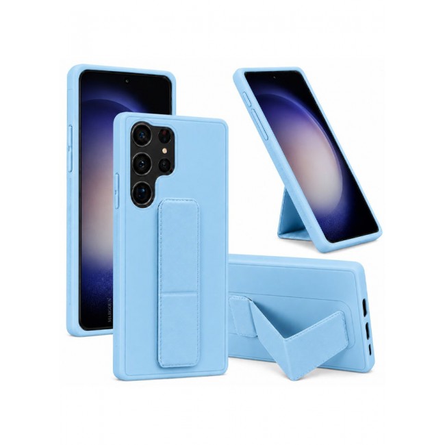 MARGOUN Premium Soft Silicone Case for Samsung Galaxy S23 Ultra Magnetic Car Mount Compatible, Built-in Kickstand, Shockproof Finger Grip Light Blue
