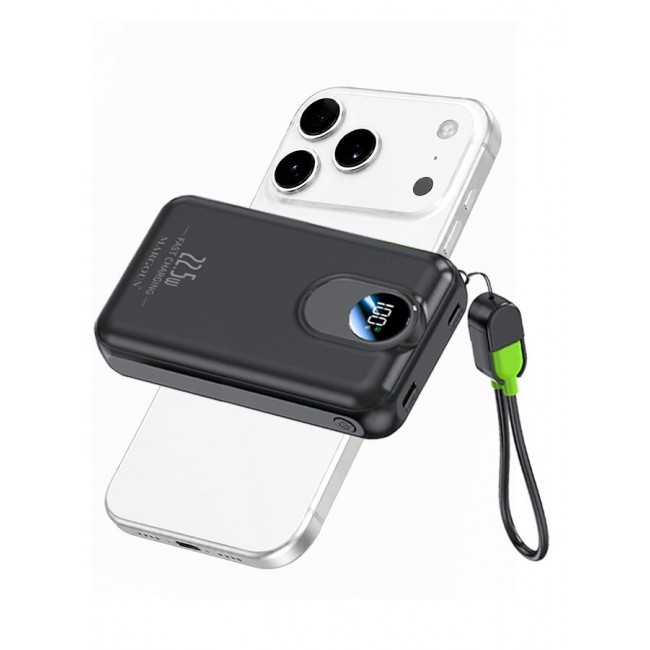 MARGOUN Magnetic Power Bank 18800mAh for iPhone 17 Pro Max – MagSafe Compatible Portable Wireless Charger, 22.5w Fast Charger with Digital LED Display & Built-in Type-C to Lightning Cable black