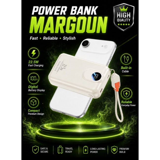 MARGOUN Magnetic Power Bank 18800mAh for iPhone 17 Air – MagSafe Compatible Portable Wireless Charger, 22.5w Fast Charger with Digital LED Display & Built-in Type-C to Lightning Cable beige