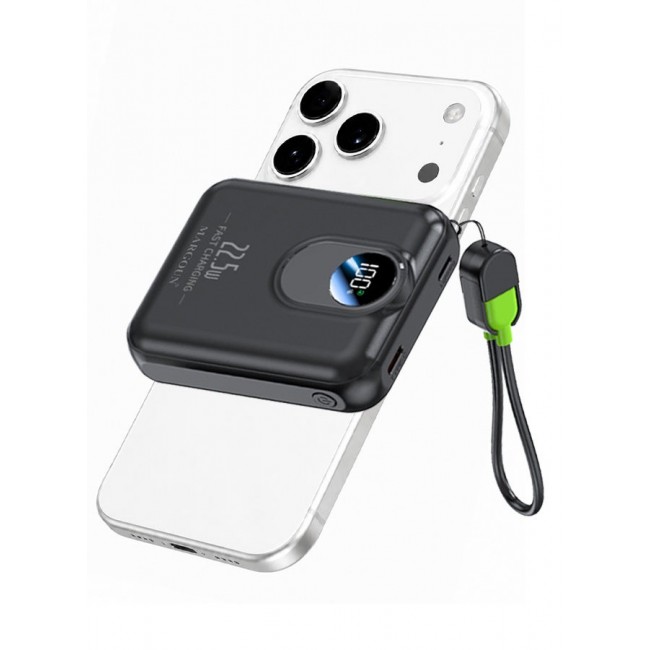 MARGOUN Magnetic Power Bank 8800mAh for iPhone 17 Pro – MagSafe Compatible Portable Wireless Charger, 22.5w Fast Charger with Digital LED Display & Built-in Type-C to Lightning Cable black