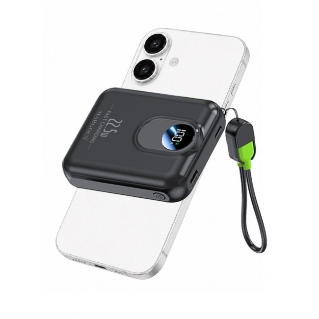 MARGOUN Magnetic Power Bank 8800mAh for iPhone 17 – MagSafe Compatible Portable Wireless Charger, 22.5w Fast Charger with Digital LED Display & Built-in Type-C to Lightning Cable black